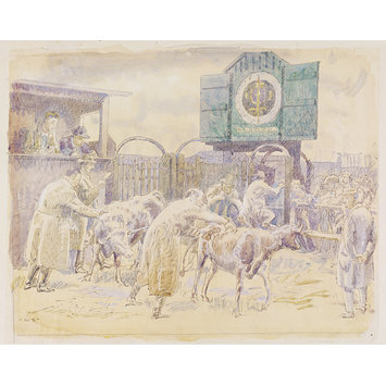 Watercolour - The Cattle Market, Braintree; Recording Britain Collection