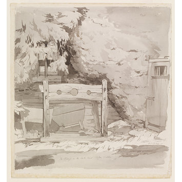Watercolour - The Pillory in the Castle Ruins, Saffron Walden; Recording Britain Collection