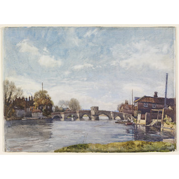 Watercolour - The Bridge and Chantrey Chapel, St.Ives; Recording Britain Watercolour - The Bridge and Chantrey Chapel, St.Ives; Recording Britain