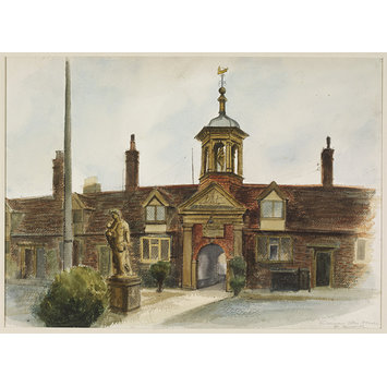 Watercolour - Fishermen's Almshouses, Great Yarmouth; Recording Britain