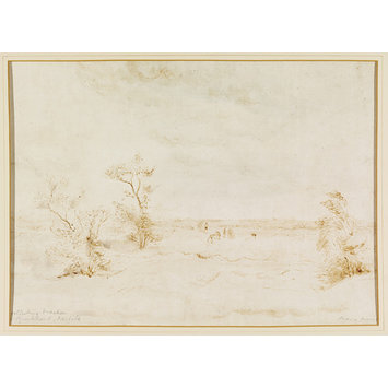 Watercolour - Boys collecting bracken on the Breckland; Recording Britain