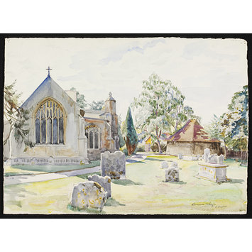 Watercolour - East Bergholt Church and Bell Cage; Recording Britain