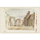 Towcester High Street from the Pomfret Arms Corner, Northamptonshire; Recording Britain (Watercolour)