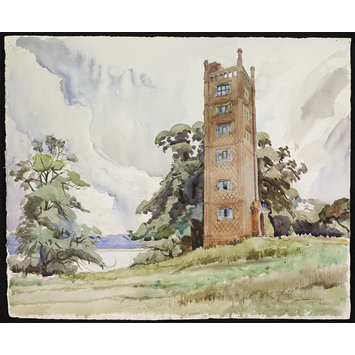 Watercolour - Freston Tower; Recording Britain