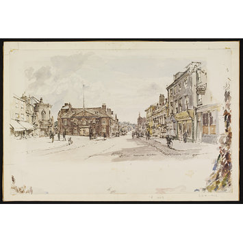 Watercolour - High Street and Rutland Arms, Newmarket; Recording Britain