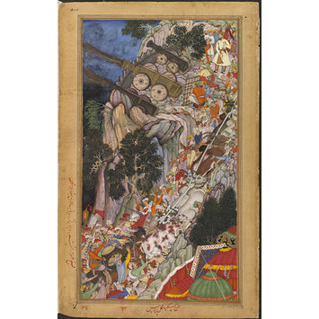 Painting - Bullocks dragging siege-guns up hill during Akbar's attack on Ranthambhor Fort