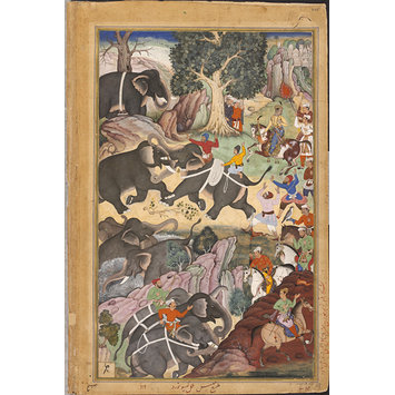 Painting - Akbar Watching a Fight Between Elephants near Malwa Painting - Akbar Watching a Fight Between Elephants near Malwa