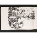 Landscape with horses and carriages (Drawing)