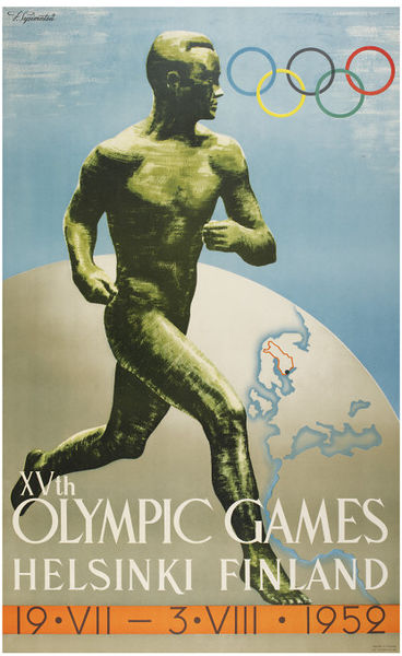 Poster showing male runner and globe, 1952