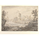 A view of a castle and a river (Drawing)