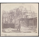 Exterior view of the South Kensington Museum (the 'Brompton Boilers') under construction with B.L. Spackman in the foreground [?] (Photograph)