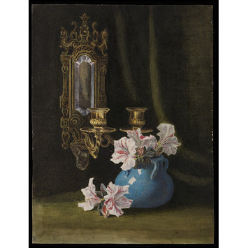 drawing - Still life study of a blue vase with pink and white pelargoniums and double wall sconce drawing - Still life study of a blue vase with pink and white pelargoniums and double wall sconce