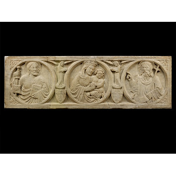 Section of a sarcophagus - Virgin and Child between Saints James and John the Baptist Section of a sarcophagus - Virgin and Child between Saints James and John the Baptist