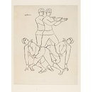 Design - A group of male dancers. Design for costumes and choreography for the ballet Les Noces