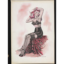 'Pin-up' with pink hair in brassiere, corset and black stockings (Watercolour) 'Pin-up' with pink hair in brassiere, corset and black stockings (Watercolour)