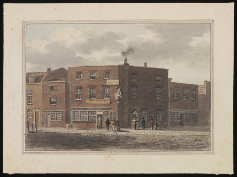 Watercolour of the Crooked Billet pub, by an unknown artist, ca. 1840 by Unknown artist