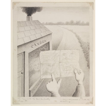 Drawing - The Shop; The Man With The Red Umbrella
