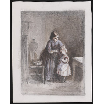 Watercolour - A mother washing a little girl Watercolour - A mother washing a little girl