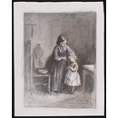 Watercolour - A mother washing a little girl Watercolour - A mother washing a little girl