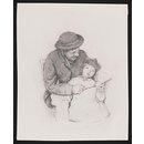 Drawing - A seated man with a little girl Drawing - A seated man with a little girl
