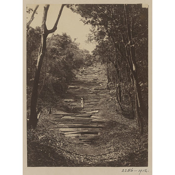 Photograph - Mihintale. First and second flights of stone steps leading towards the summit of the sacred mountain. The steps from base to summit  are said to be 1,800 in number.; Steps leading to the summit of Lion Mountain at Mihintale.