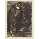 Nocturnal landscape with full moon and deer (Drawing)