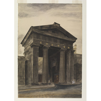 Watercolour - Doric arch, Euston Station, London, NW1; Recording Britain Watercolour - Doric arch, Euston Station, London, NW1; Recording Britain