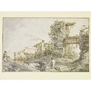 Drawing - An imaginary composition: ruined water-mill beside a stream Drawing - An imaginary composition: ruined water-mill beside a stream