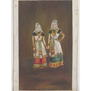 Two Manipuri dancing-girls standing together holding hands. (Painting)