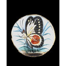 One of twenty-six ivory buttons painted with butterflies. (Button)