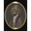 One of twelve miniatures depicting Mughal rulers of India; head and shoulders in profile. (Painting)