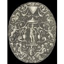 Ornamental oval with Mars standing under a canopy (Print)