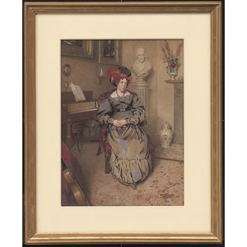 Watercolour - Portrait of a lady seated in an armchair