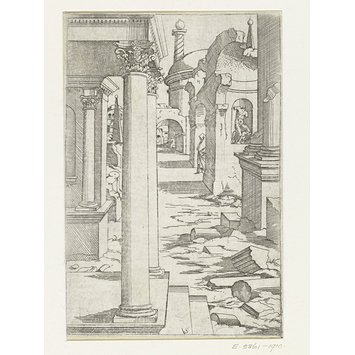 Print - View of a street with ruins; The little book of architecture ruins