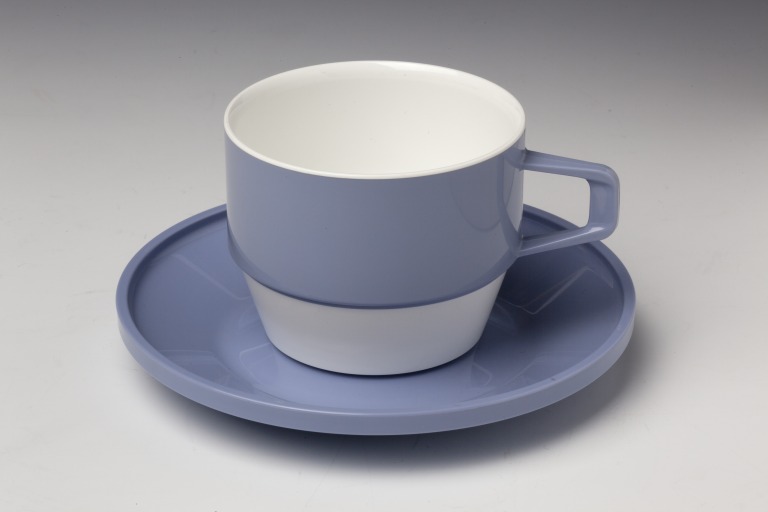 Blue cup from the 'Nova' range of stackable plastic tableware, designed ...