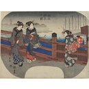 Visiting a Temple at Dawn (Woodblock print)