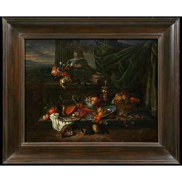 Still Life with Fruit, a Parrot and Polecat Ferrets (Oil painting)
