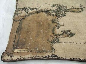 Figure 3. Reverse of bottom right corner, before conservation (Reproduced by kind permission of the Tetley Workshop)