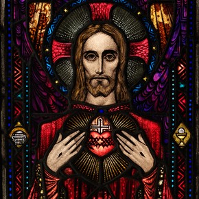 The Apparition of the Sacred Heart, stained glass panel, studio of Harry Clarke, 1927-8. Museum no. C48:1 to 4-1982