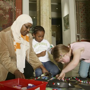 Working with V&A activity backpacks in the Nehru gallery.