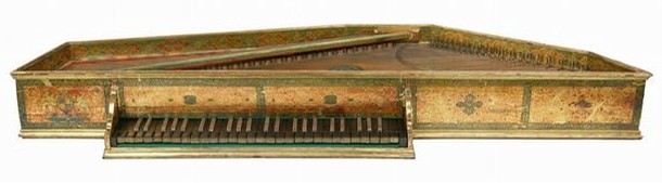 Painted wood spinet, probably by Giovanni Baffo, Venice, Italy, about 1594. Museum no. 19-1887