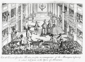 The Riot during the Opera Artaxerxes, lithograph, Covent Garden Theatre, London, 1763