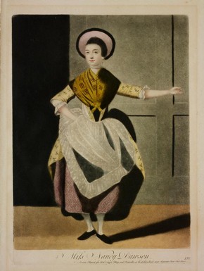 Print of Nancy Dawson, aquatint coloured by hand, Museum no. E.4968-1968