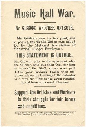 Music Hall strike flyer, 1907