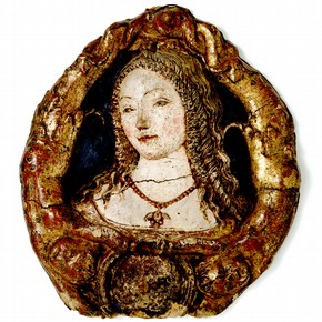 Painted cartapesta (papier mâché) mirror frame, from the workshop of Neroccio de’ Landi, Siena, Italy, 1475-1500. Museum no. 850-1884