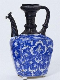 Ceramic ewer, with corroded silver 19th century mounts (before treatment), 1520. Museum no. C.2008-1910