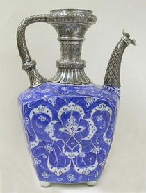 Ceramic ewer, with corroded silver 19th century mounts (after treatment), 1520. Museum no. C.2008-1910