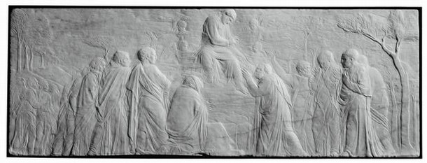 'The Ascension with Christ giving the Keys to St Peter', marble panel carved in low relief, by Donatello, 1428-30, Florence, Italy. Museum no. 7629-1861