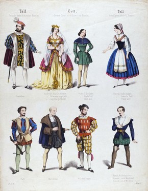 Coloured print of costume design for Gioacchino Rossini's opera William Tell, 19th century