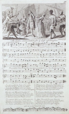Bickham (engraver), sheet of printed music for the Ladies Lamentation for the Loss of Sensesino, 1737-1738. Musuem no. S.1137-1986